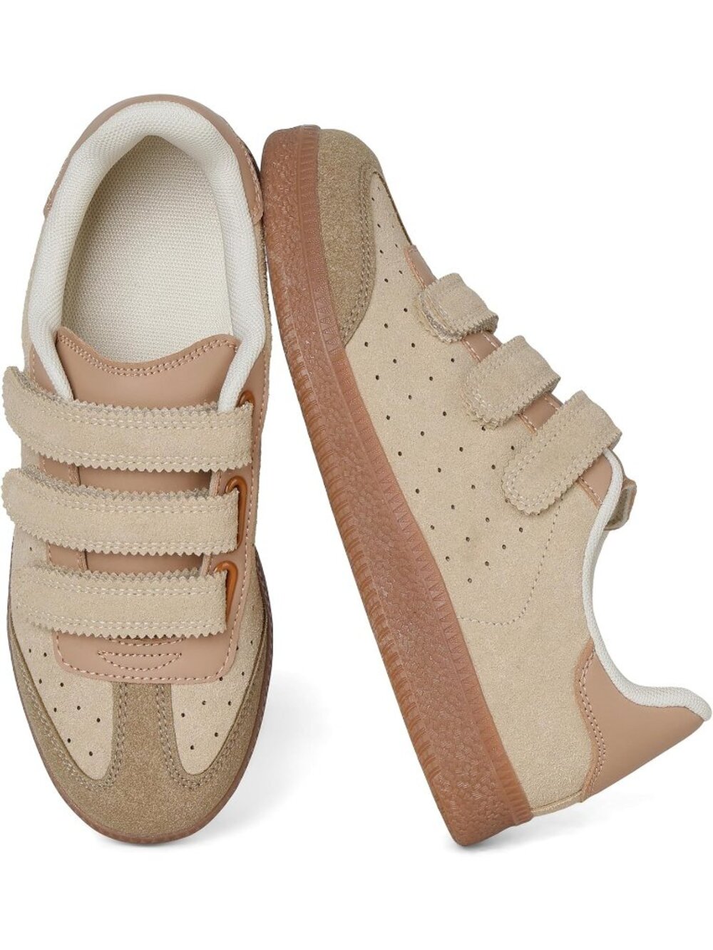 Women's Taupe Faux Suede Comfortable Retro with Hook and Loop Closure Sneaker
